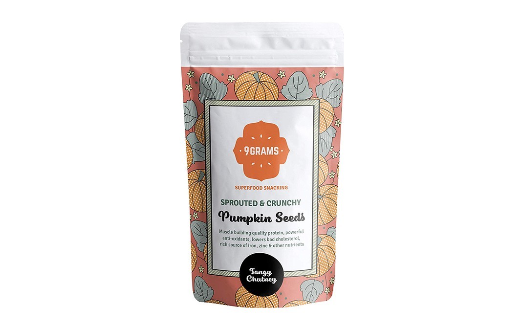 9Grams Sprouted & Crunchy Pumpkin Seeds Tangy Chutney   Pack  100 grams